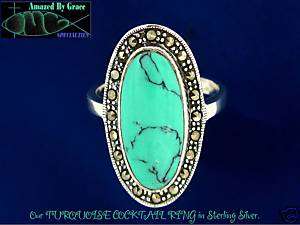 Large Sterling Silver Turquoise Cocktail Ring size 10  