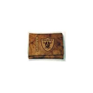 Oakland Raiders Brown Leather Tri Fold Wallet with Embossed Team Logo