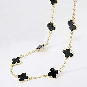 New Arrived Fashion Gold Tone 9 Flower Clover Long Chain Necklace Free 