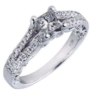  14k White Gold Princess Brilliant Cut Diamond Engagement 