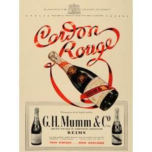  1938 Ad G.H. Mumm Cordon Rouge Champagne Vintage Bottle 