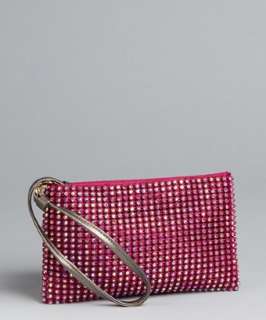 BCBGMAXAZRIA fuchsia bejeweled mesh Lila disco wristlet   up 