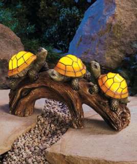 Solar Powered Turtles on a Log Light Outdoor Lighting Decor  