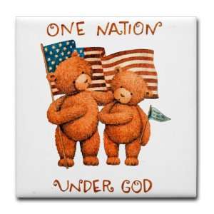  Tile Coaster (Set 4) One Nation Under God Teddy Bears with 