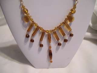 DAS DESIGNS AMBER AND GOLD CZECH BEADED NECKLACE  