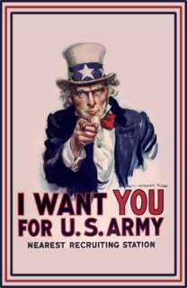 Vintage Old Style Uncle Sam Recruitment US Army Poster  