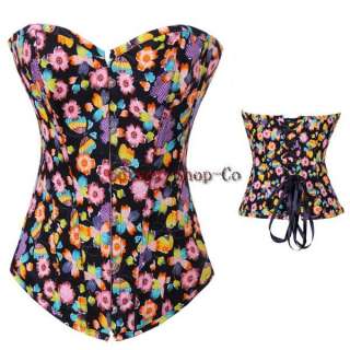  Up Boned Butterfly Floral Corset Bustier TOP Jean Costume Black  