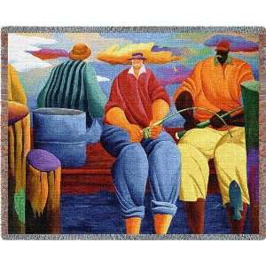 Pier Fishing Contemporary Abstract Tapestry Throw Blanket by Ivey 