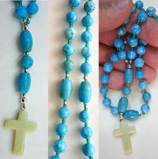 ANGLICAN EPISCOPAL ROSARY STREAKED TURQUOISE & STERLING  
