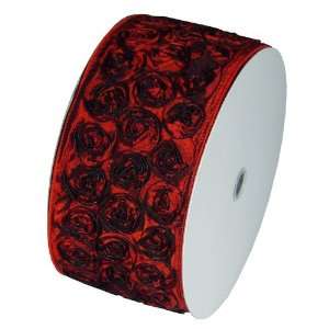 Burgundy Rosette Rose Petal Wired Edge Ribbon, Wedding Ribbon, Diaper 