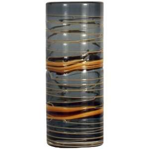  Grey Tube Vase 10 High with Amber Thread