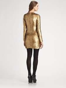 Diane von Furstenberg Gold Sequin Embellished Pauletta Dress $765 NWT 