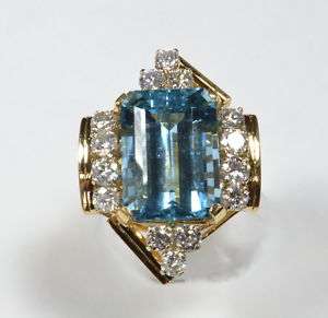 Stunning 28 Carat Natural Aquamarine and Diamond Ring  