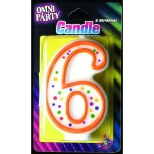  Omni Party Numerical Candle 6 Year Shaped (6 Pack)