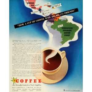 1945 Ad Pan American Coffee South Latin America Friendship 
