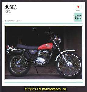 1976 HONDA 125 XL Motorcycle ATLAS PICTURE SPEC CARD  
