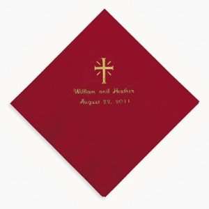  Personalized Gold Cross Luncheon Napkins   Red   Tableware 