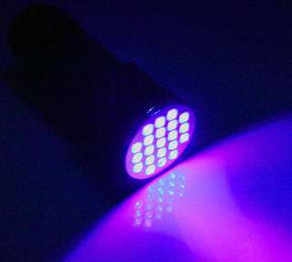 21 LED Compact Ultraviolet Flashlight UV 395 nM Takes Standard AAA 