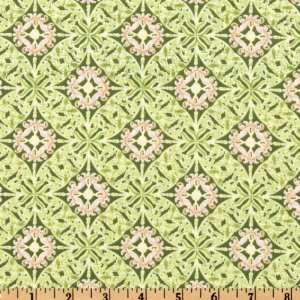  44 Wide Garden Tea Party Diamond Green Fabric By The 