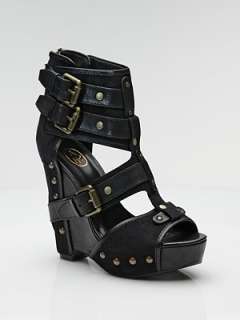 Ash   Buckle Canvas & Leather Wedge Sandals    