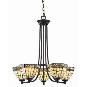 Classic 5 Light Single Tier Up Lighting Chandelier with Round Tiffany 