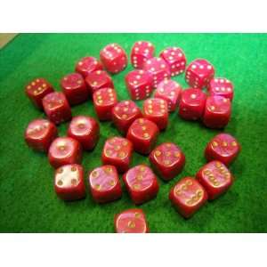  Mini 6 Sided Red Dice with Gold Pips Toys & Games