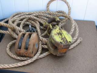 Vintage block and tackle 5 snatch block and 6 single wheel + 30 ft 