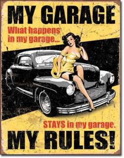 My Garage My Rules Stays in Garage Man Cave Tin Sign  