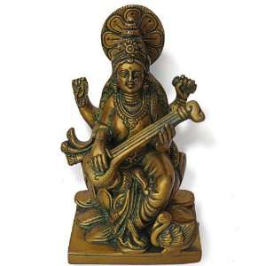  Music Goddess Saraswati with Swan Playing Lute in Brass 