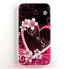 Purple Pink Flower Love Heart Hard Back Case Cover for Apple iPhone 4 