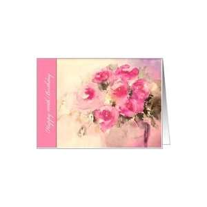   100th birthday, pink roses, watercolor painting Card Toys & Games