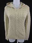 AQUA Beige Long Sleeve Cable Knit Zip Front Hooded Sweater Sweatshirt 