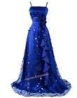 Ploka Beads Yarn Pleated Flounce Belt Bow Evening Dresses M Blue