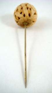 Antique Carved Ox Bone Iris And Daisy Ladies Round Hat Pin  