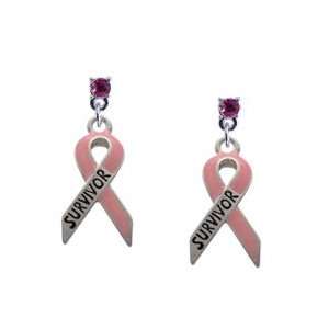   Pink Ribbon Survivor Hot Pink Swarovski Post Charm Earrings [Jewelry