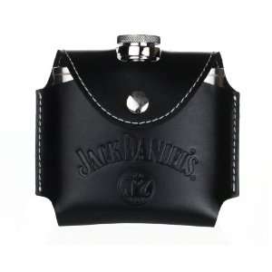  Jack Daniels Black Leather Case   with Stainless Steel 