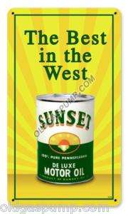 SUNSET MOTOR OIL CAN BEST IN THE WEST GAS SIGN FREE S&H  