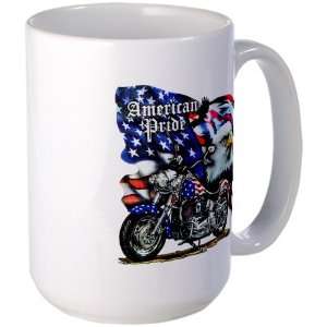 Large Mug Coffee Drink Cup American Pride US Flag Motorcycle and Bald 