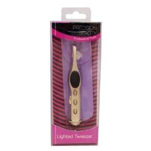   Stainless Steel Lighted Slanted Tweezer with Pouch In PVC Box Beauty