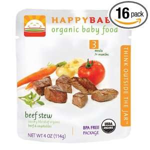 HAPPYBABY Organic Baby Food, Stage 3, Beef Stew, 4 Ounce Pouch (Pack 