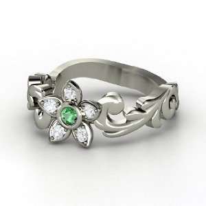  Jasmine Ring, Sterling Silver Ring with Emerald & White 