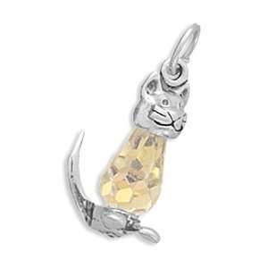 19x10mm (C) Cat Charm with AB Crystal Body .925 Sterling 