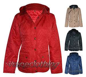 New womens quilted hoody jacket ladies button hood hooded coat Size S 