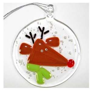  Fused Glass Reindeer Round Ornament