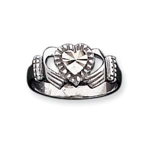  10k White Gold Polished Claddagh Ring Jewelry