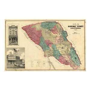 Thos. H. Thompson   Map Of Sonoma County California, 1877 Giclee 