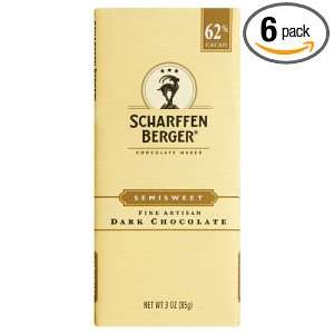 Scharffen Berger Semisweet Chocolate Bar, 3 ounces (Pack of 6)  