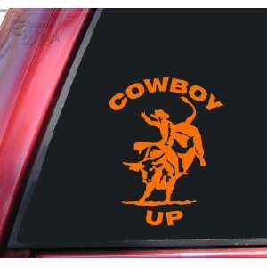 Cowboy Up Bull Rider Rodeo Vinyl Decal Sticker   Orange