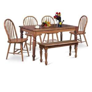   Dark Oak Dining Set Table Chairs Farmhouse Bench Furniture & Decor