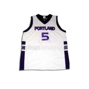 White No. 5 Game Used Portland A Knit Basketball Jersey  